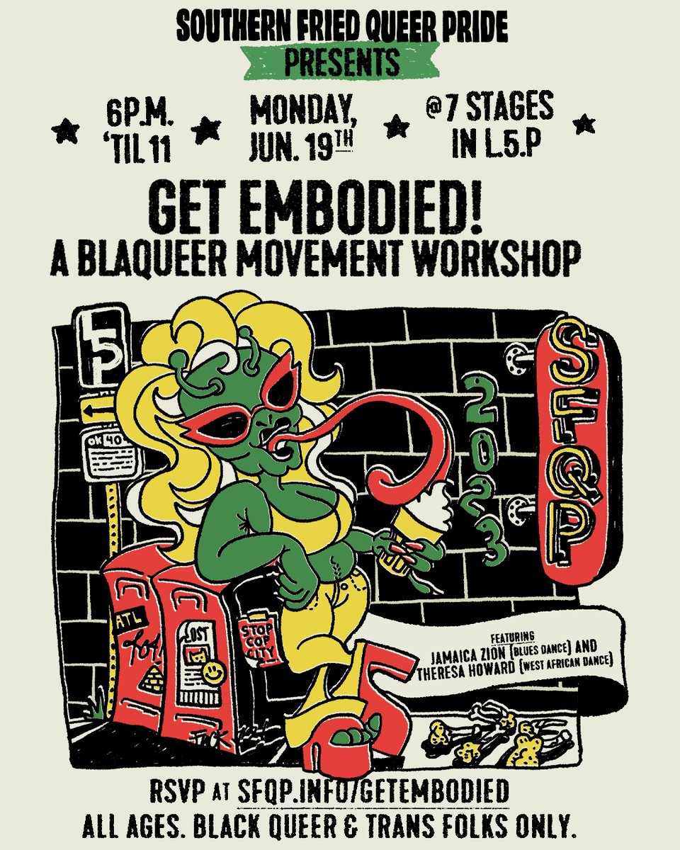 sfqpatl's tweet image. 🌈ANNOUNCEMENT: Here are the events of the Southern Fried Queer Pride 2023 Festival! 
⁠
Full festival details &amp;amp; individual events can be found at: linktr.ee/sfqp
⁠
All flyers designed by India Nabarro || @indianabarro