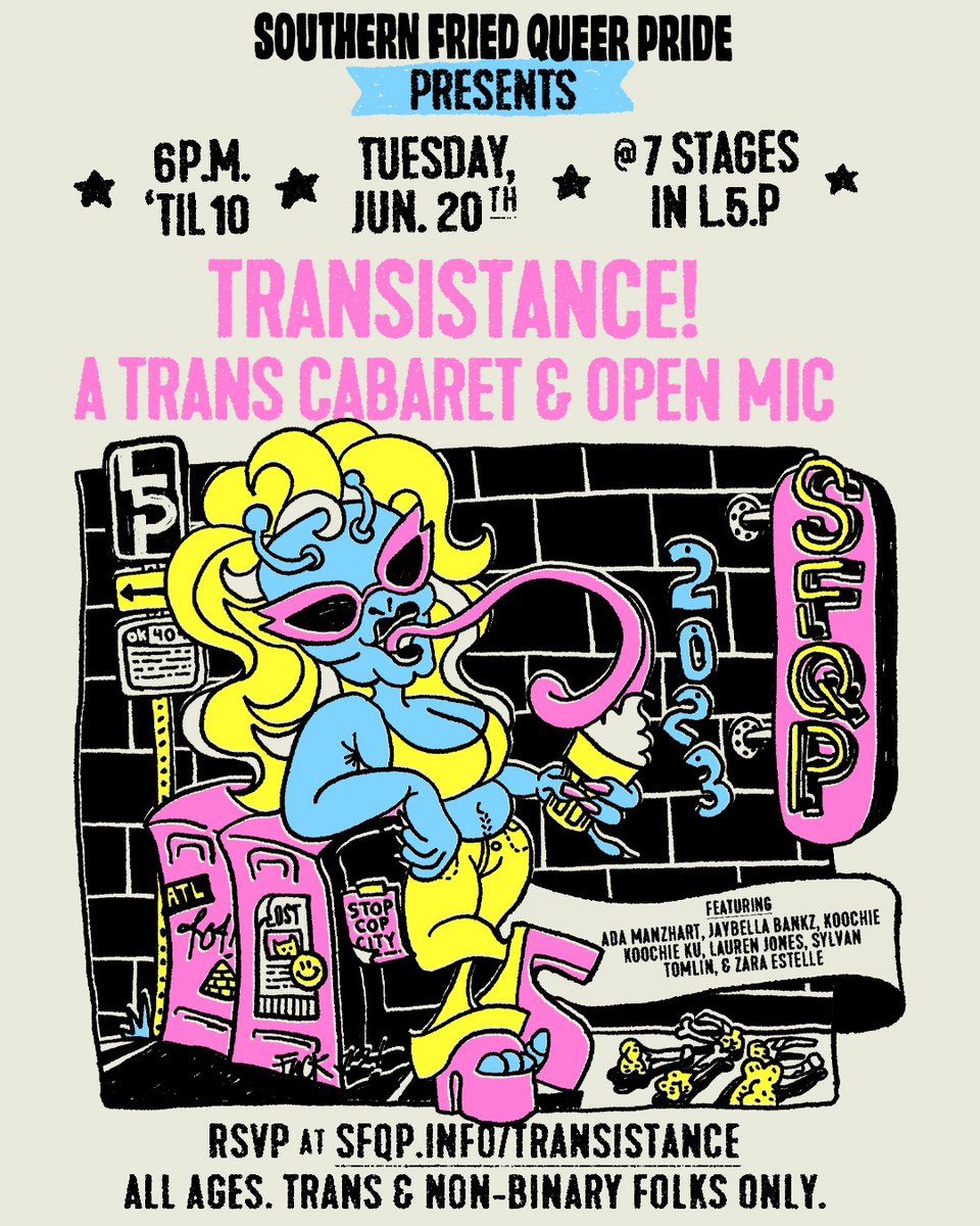 sfqpatl's tweet image. 🌈ANNOUNCEMENT: Here are the events of the Southern Fried Queer Pride 2023 Festival! 
⁠
Full festival details &amp;amp; individual events can be found at: linktr.ee/sfqp
⁠
All flyers designed by India Nabarro || @indianabarro