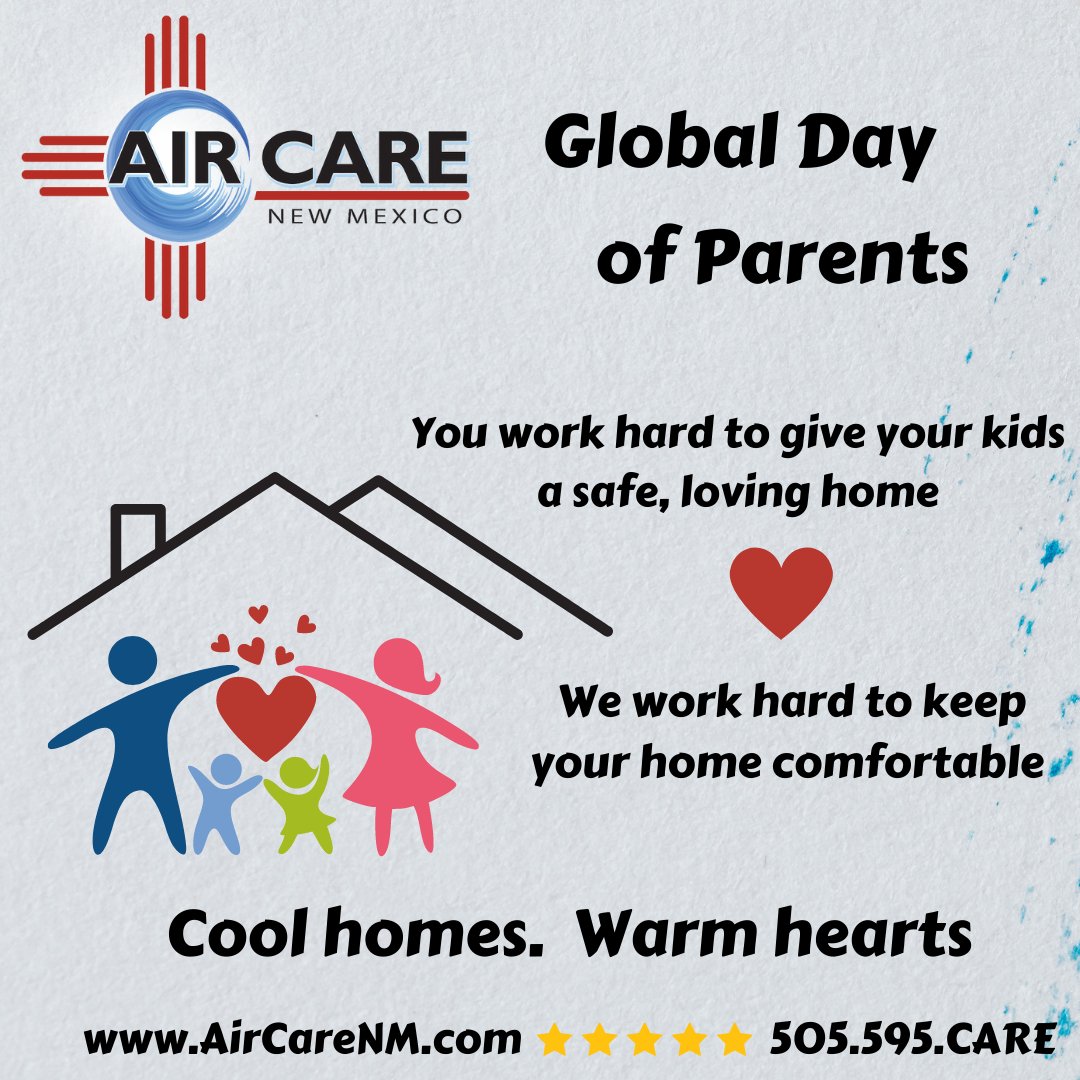 Happy Global Day of Parents! 

@AirCare_NM is a local business - a family business!  We know you're doing a great job!  Keep it up! 

#GlobalDayofParents #DayofParents #parentsday #parents #shoplocal #HVAC #NewMexico #LocalBusiness #AirCareNM #love