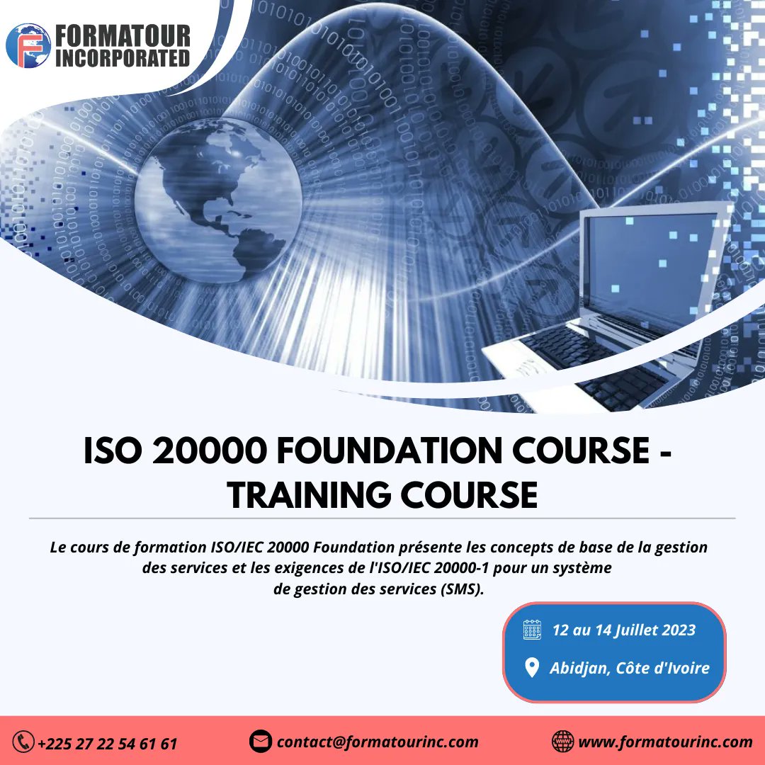 formatourinc's tweet photo. To find out more, Fourmtour Incorporated invites you to its training which will take place from July 12 to 14, 2023 in Abidjan, Ivory Coast.
For any questions, contact us 
+225 27 22 54 61 61 /contact@formatourinc.com https://t.co/Y1dCknrTHE
