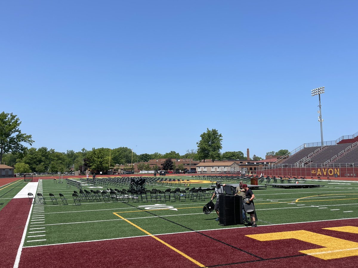 AvonLake_Ops's tweet photo. Beautiful weather means we can set up early for Commencement! Can’t wait for tomorrow! @AvonLakeSchools @MMay_ALHS #ALexcellence #ALCS100 https://t.co/98MDEwjCmn