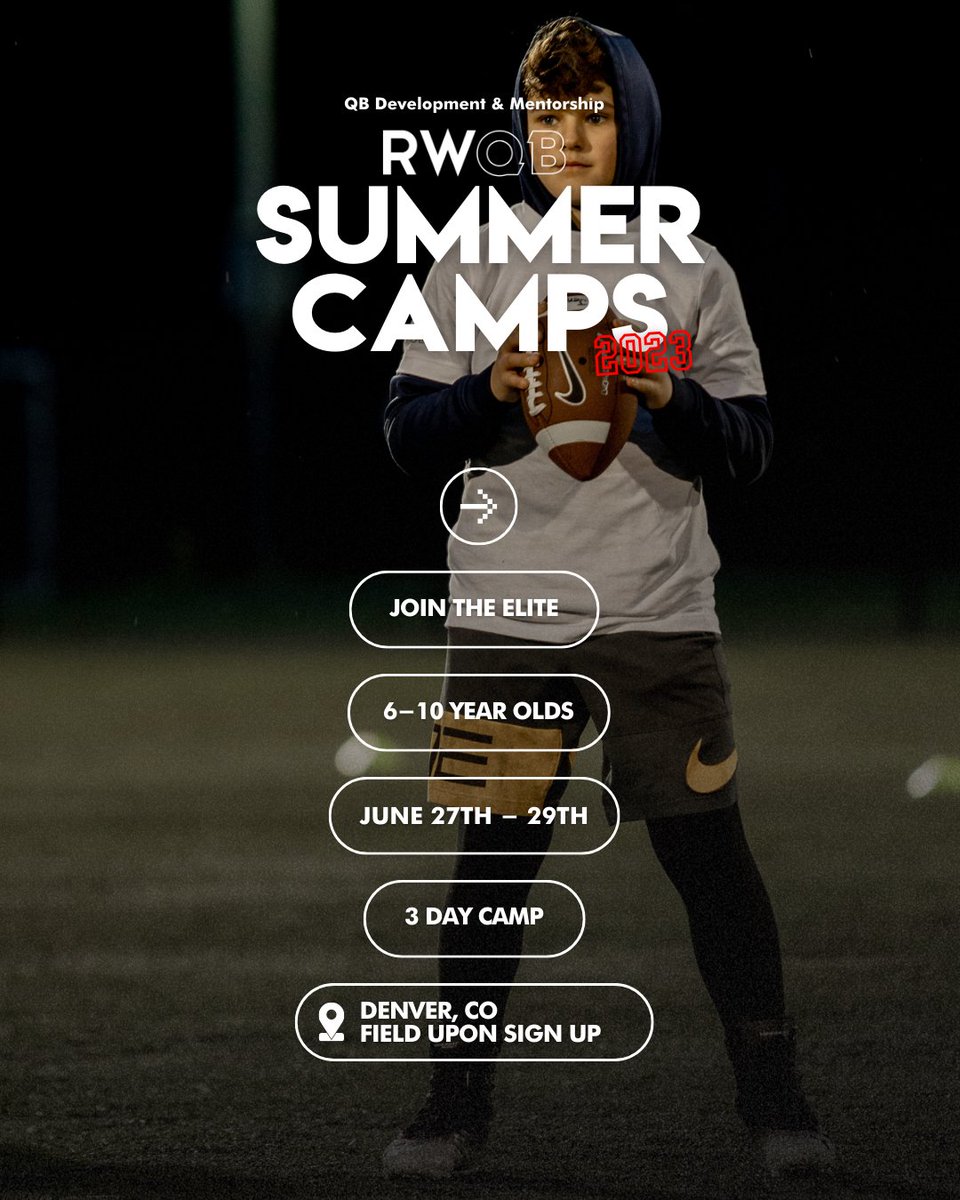Russell Wilson QB Academy (@rwqbacademy) on Twitter photo ICYMI: Coming up this month, we'll be hosting a 3-day camp for athletes 6-10 years old to learn the basics of football in Denver, CO. #JoinTheElite
Got questions? Reach out to our coaching staff at info@rwqbacademy.com or head to rwqbacademy.com for more.
#RWQB ICYMI: Coming up this month, we'll be hosting a 3-day camp for athletes 6-10 years old to learn the basics of football in Denver, CO. #JoinTheElite
Got questions? Reach out to our coaching staff at info@rwqbacademy.com or head to rwqbacademy.com for more.
#RWQB