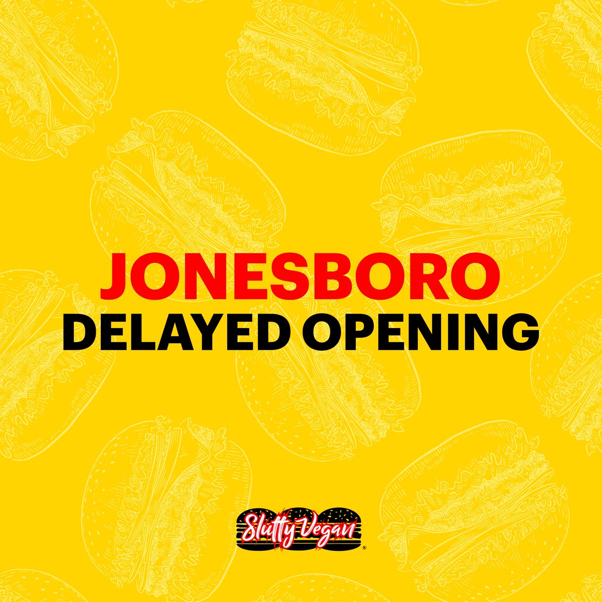 Hey 👋🏽 Due to technical difficulties in our Jonesboro restaurant, we will be temporarily delayed until service is rectified. 🗣️

#Sluttyveganatl 
#Sluttyvegan
#Sluttified
