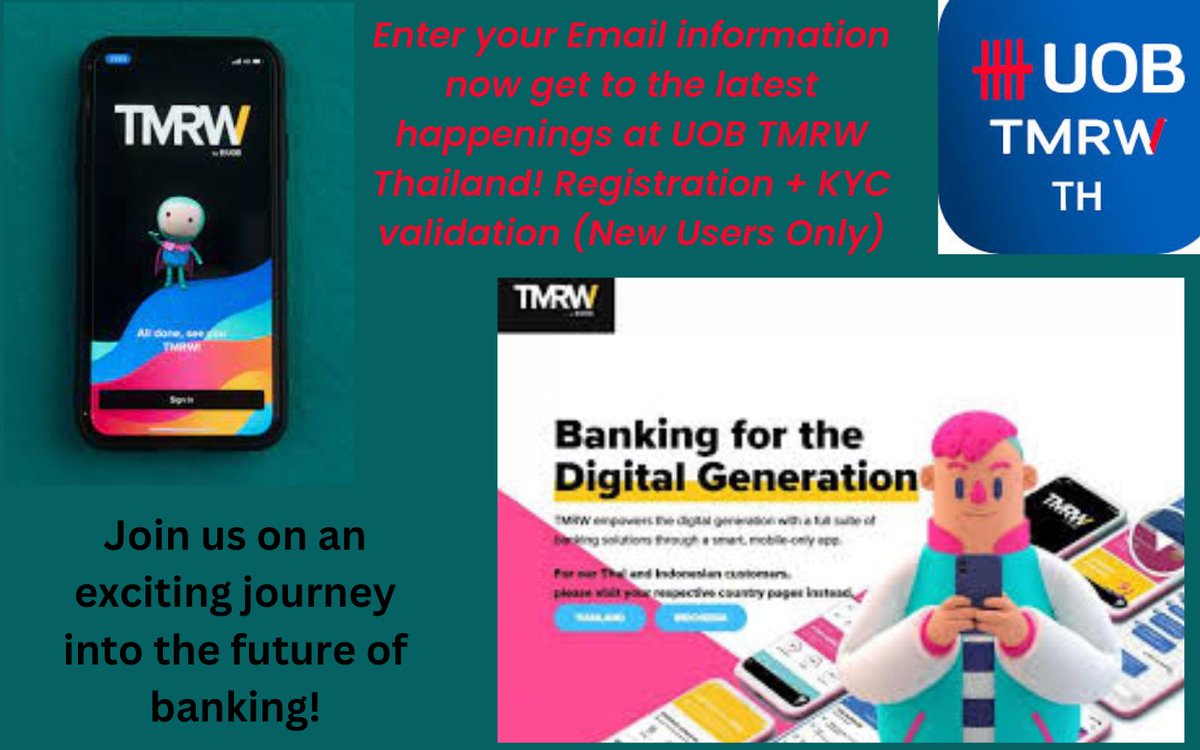 AngelinaCo51455's tweet photo. Enter your Email information now get at UOB TMRW Thailand! Registration + KYC validation
Check Out This:https://t.co/azsIz4xnGe
Follow:@AngelinaCo51455

Like&amp;Rwt

#UOBTMRW #BankingRevolution #Thailand #DigitalBanking #Innovation
 #ThailandBanking #usa🇺🇸#USAToday #usaindians💰💪 https://t.co/5JUcTxflwO