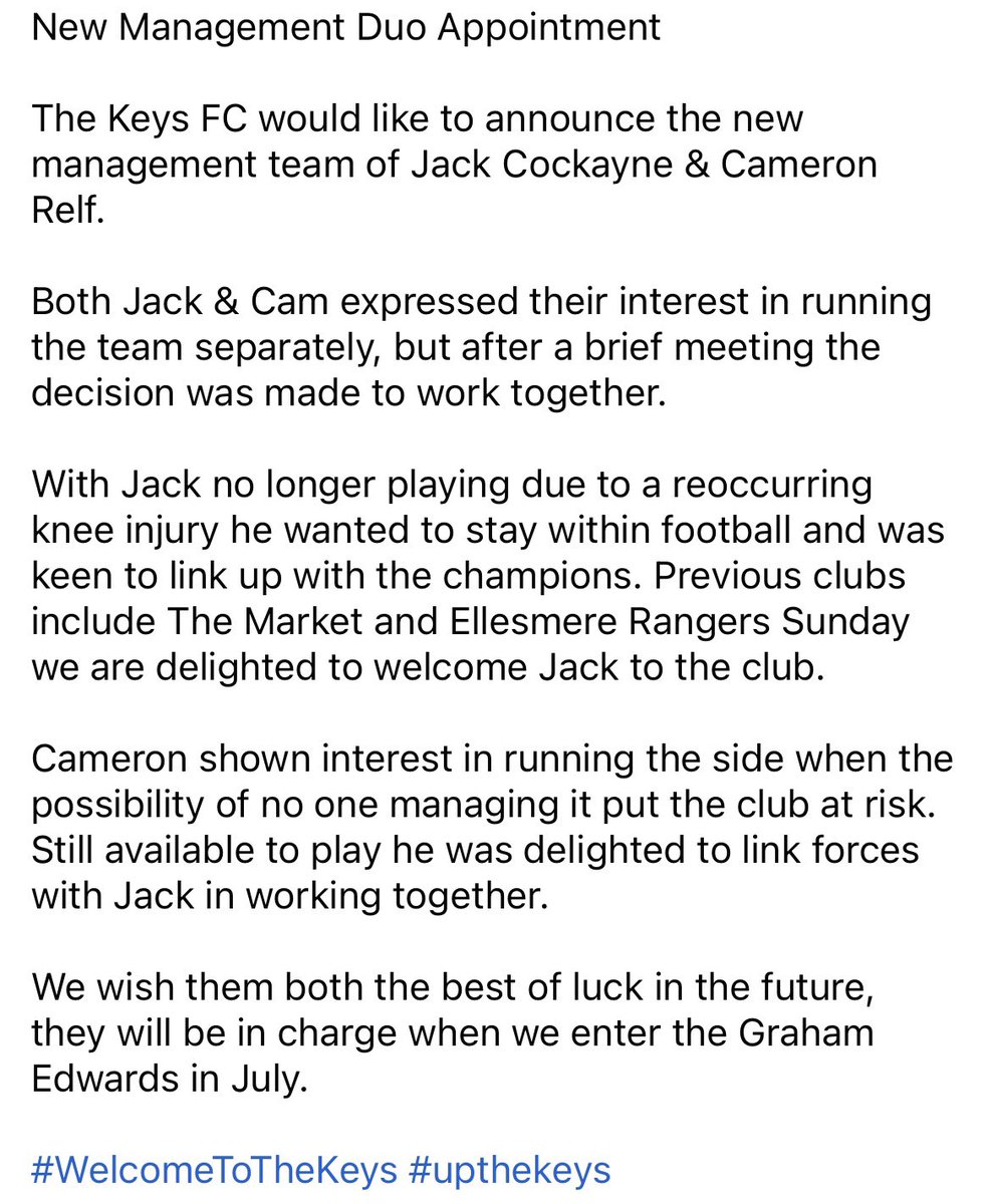 TheKeysFc2012's tweet photo. New Management Duo https://t.co/S4tfYIoGnw