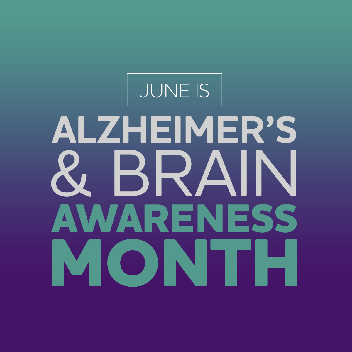 June is Alzheimer’s & Brain Awareness Month. 💜 RETWEET to raise awareness in honor of all those impacted by Alzheimer’s and other dementia. Together, we will #ENDALZ.