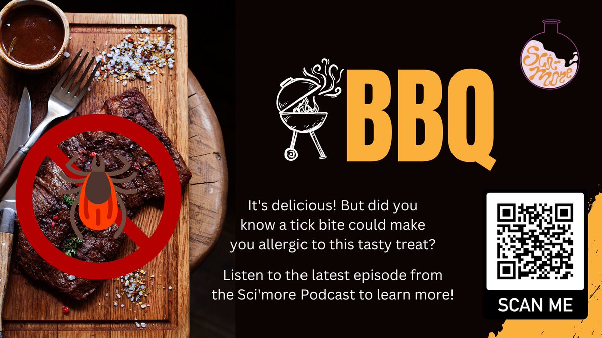 Part two of our series on ticks is out today! In this  episode, we learn more about alpha-gal  syndrome, an allergic reaction to red meat you can get from some tick  bites. Scan the QR code or the follow the link to listen:  podcasters.spotify.com/pod/show/scimo…. Enjoy! #ticks #science #meat