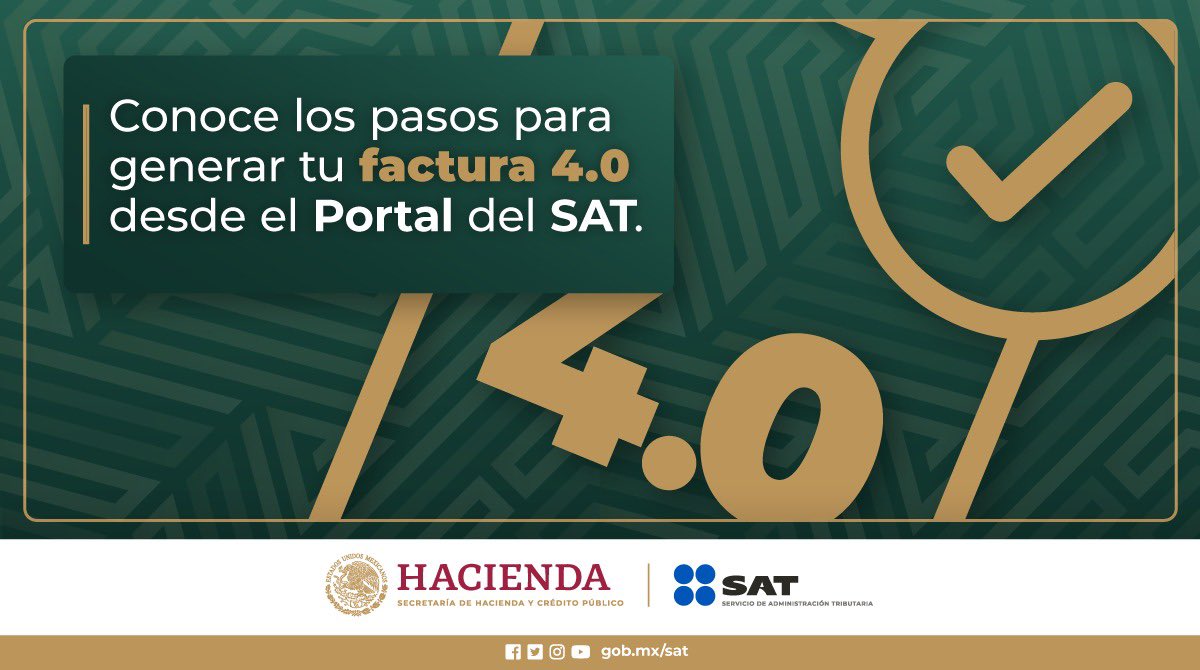 SATMX's tweet image. Consulta el tutorial para generar tu factura 4.0 desde el Portal del SAT aquí:

youtu.be/ZXB37I-vigc