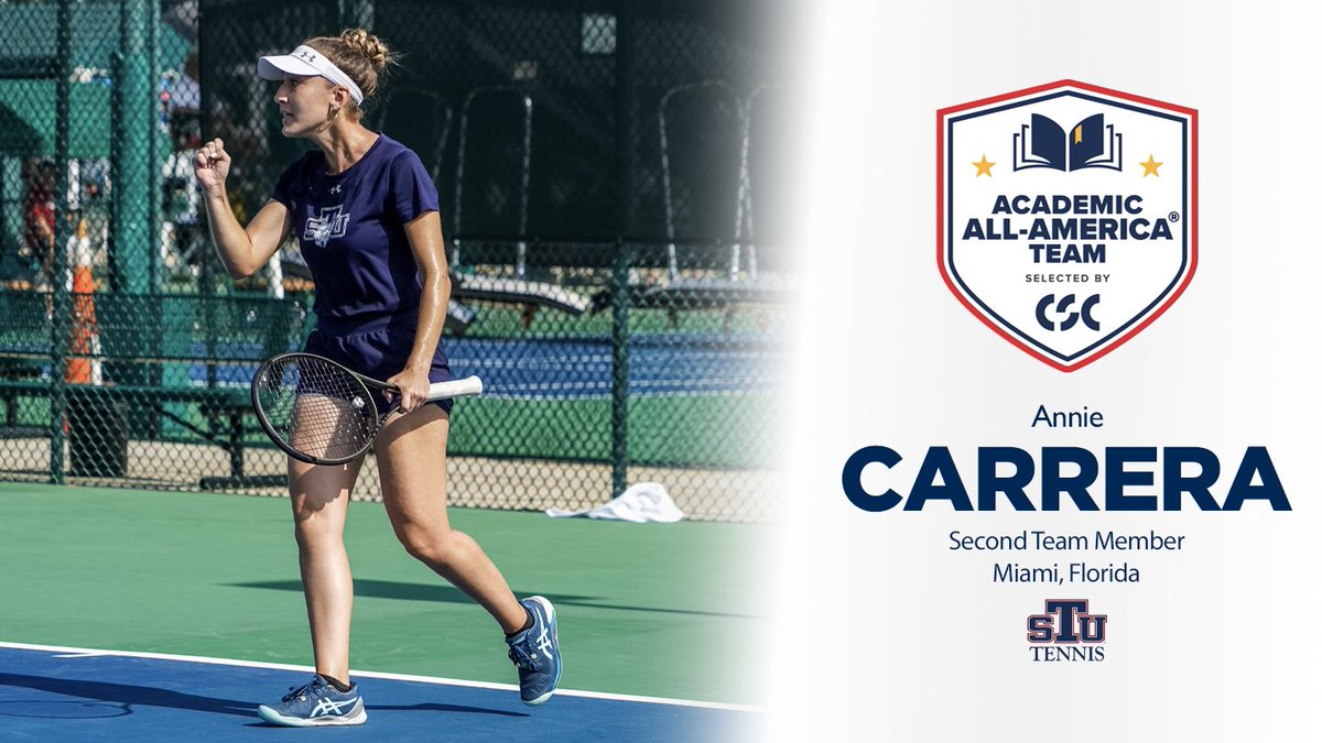 🚨 𝐁𝐑𝐄𝐀𝐊𝐈𝐍𝐆 𝐍𝐄𝐖𝐒 🚨

Annie Carrera has been named a CSC Academic All-American Second-Team member! 🤩

Carrera is just the second women's tennis player to bestow the honor in program history.

#STUTennis // #STULimitless