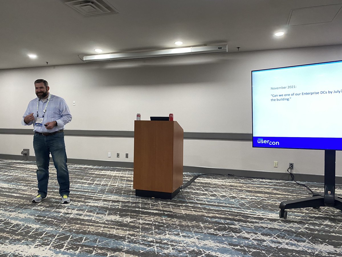 Watching <a href="/MyVMUG/">VMware User Group</a> President <a href="/vAdrianW/">Adrian Woodward</a> drop some hot takes on a rapid shift out of a data center here at <a href="/mnvmug/">Minneapolis VMware User Group (VMUG)</a>.