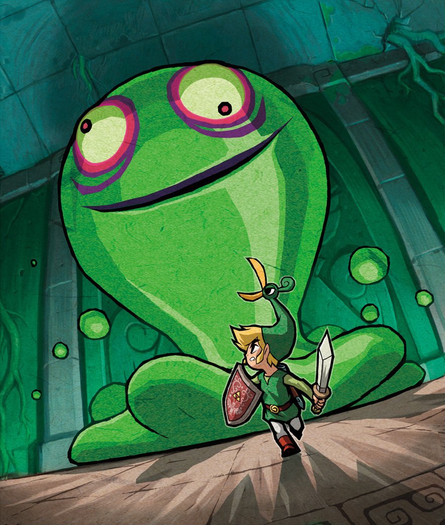 Mini Link faisant face à un ChuChu/Blob pas si géant que ça en réalité...

Artwork officiel de Zelda Minish Cap !
