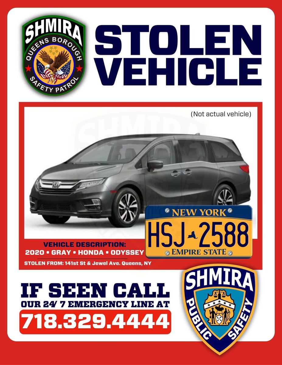 #BOLO: This 2020 grey Honda Odyssey License plate HSJ-2588, was stolen last night in the vicinity of 141st street and Jewel Ave. If you have any information, or spot the vehicle do not approach it, call 911 and our emergency hotline at 718-329-4444.
#BeOnTheLookout