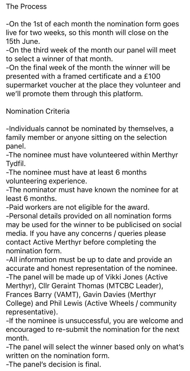 ActiveMerthyr's tweet photo. WE ARE LIVE with our new Volunteer Of The Month campaign. 
If you know someone who deserves recognition nominate them now. All the info is below and here’s the all important link - https://t.co/jFP66EMBWk https://t.co/wdNvUPFTGD