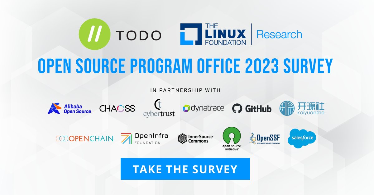 We're conducting a survey on the prevalence and outcomes of open source programs and similar open source initiatives operating across the globe. Responses will be condensed into a comprehensive research report.

Take the survey: hubs.ly/Q01RZHYf0
#opensource #ospo