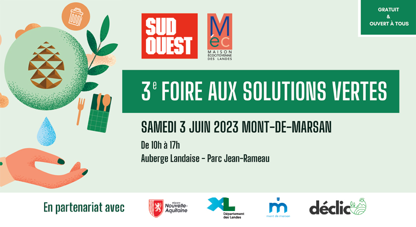 Des bonnes habitudes à prendre pour NOTRE PLANETE🌍!
3ème éd de la Foire aux Solutions Vertes avec <a href="/sudouest/">Sud Ouest</a> et la Maison Ecocitoyenne des Landes
sudouest.fr/environnement/…
#tousconcernes #declic <a href="/SO_Landes/">Sud Ouest Landes</a> <a href="/OdileFaure/">Odile Faure</a> <a href="/EmmaP2R/">Emmanuelle Pédezert</a> #3_juin #ecoresponsable 🌱