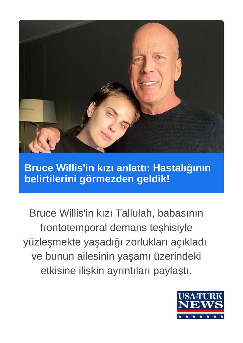 Bruce Willis’in kızı anlattı: Hastalığının belirtilerini görmezden geldik! 
usaturknews.com/2023/06/01/bru… @Amerikanın Türkçe Haber Sitesi aracılığıyla 

#usaturknews #brucewillis #tallulahwillis 
#demans #aile #sağlık #hollywood