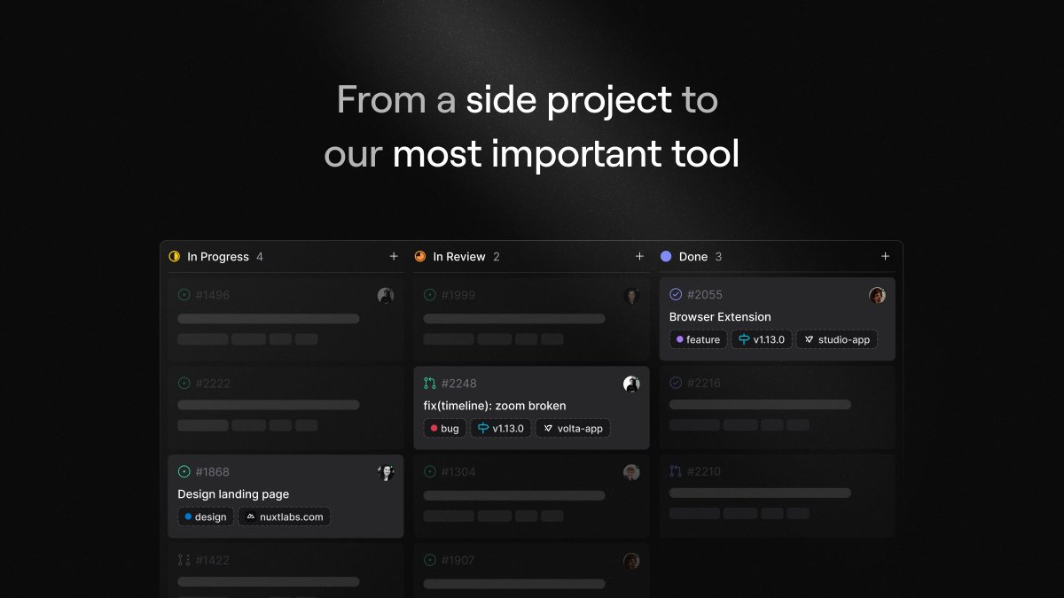 At NuxtLabs we manage a lot of repositories (more than 400 🤯) so that’s why 3 years ago we created <a href="/volta_net/">Volta</a> 

Released publicly in september 2022, more than 96k repos are now managed through Volta