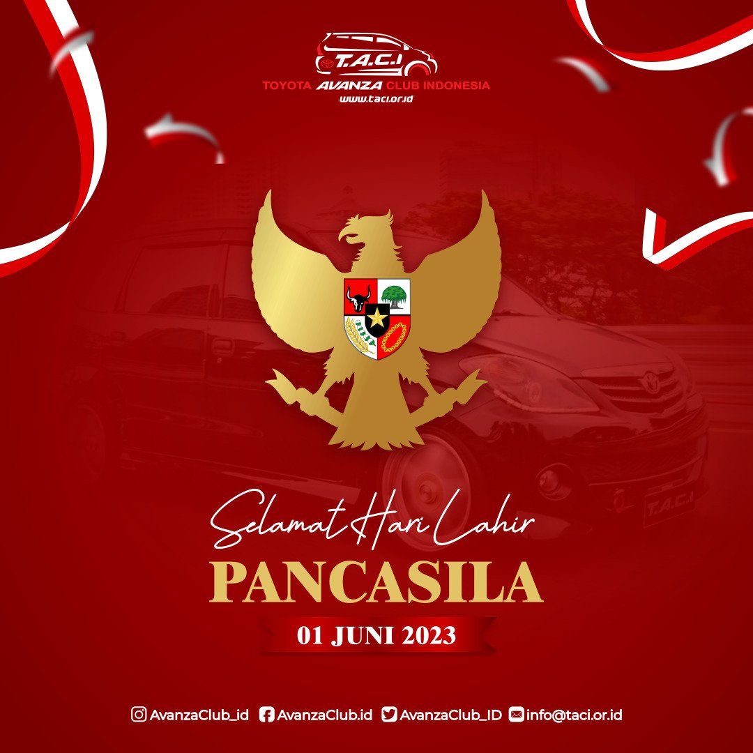 AvanzaClub_ID's tweet image. Selamat Hari Raya Pancasila
Mari jadikan Pancasila sebagai pedoman kehidupan berbangsa dan bernegara dan selalu berkendara dengan Driving With Manners.
#HariLahirPancasila #pancasila #ToyotaAvanzaClubIndonesia #DrivingWithManners #AlwaysDriveSafely #toyota #avanza #LetsGoBeyond