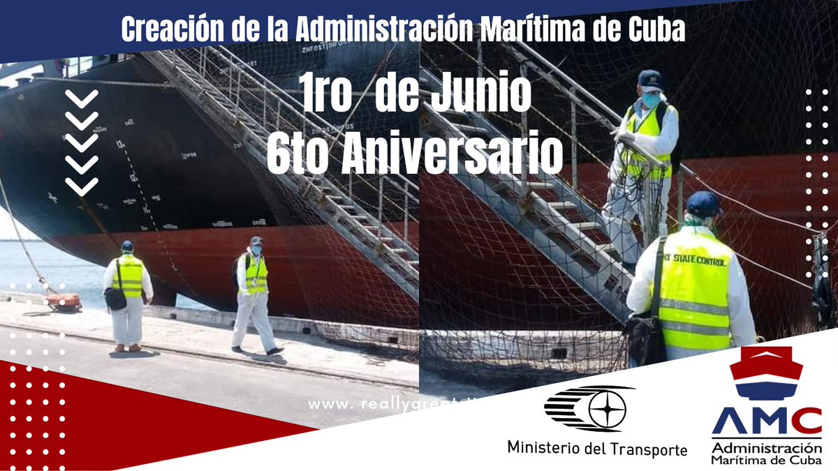 Con el reto de continuar trabajando por el desarrollo sostenible y eficiente de la actividad marítima-portuaria de nuestro país, la @AdmCuba arriba a su 6to Aniversario de creación. Felicidades a todos sus trabajadores, eslabón imprescindible de la gran familia transportista.