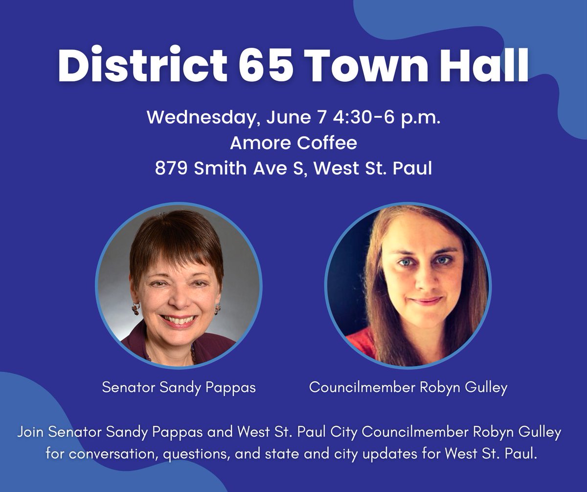 Join Councilmember Robyn Gulley and I on June 7th 4:30pm to discuss issues important to the West St. Paul community!