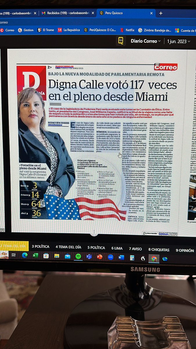 Se mandó mudar hace más de  4 meses
Mantiene oficina que nos cuesta 40,000 mensuales
Se compró en Miami casa de US 865 mil 
Vota en los plenos
¿En el Congreso nadie sabía nada hasta que Cuarto Poder lo descubrió?
Qué podredumbre de Congreso tenemos
¿Tres años más así?
Pobre Perú