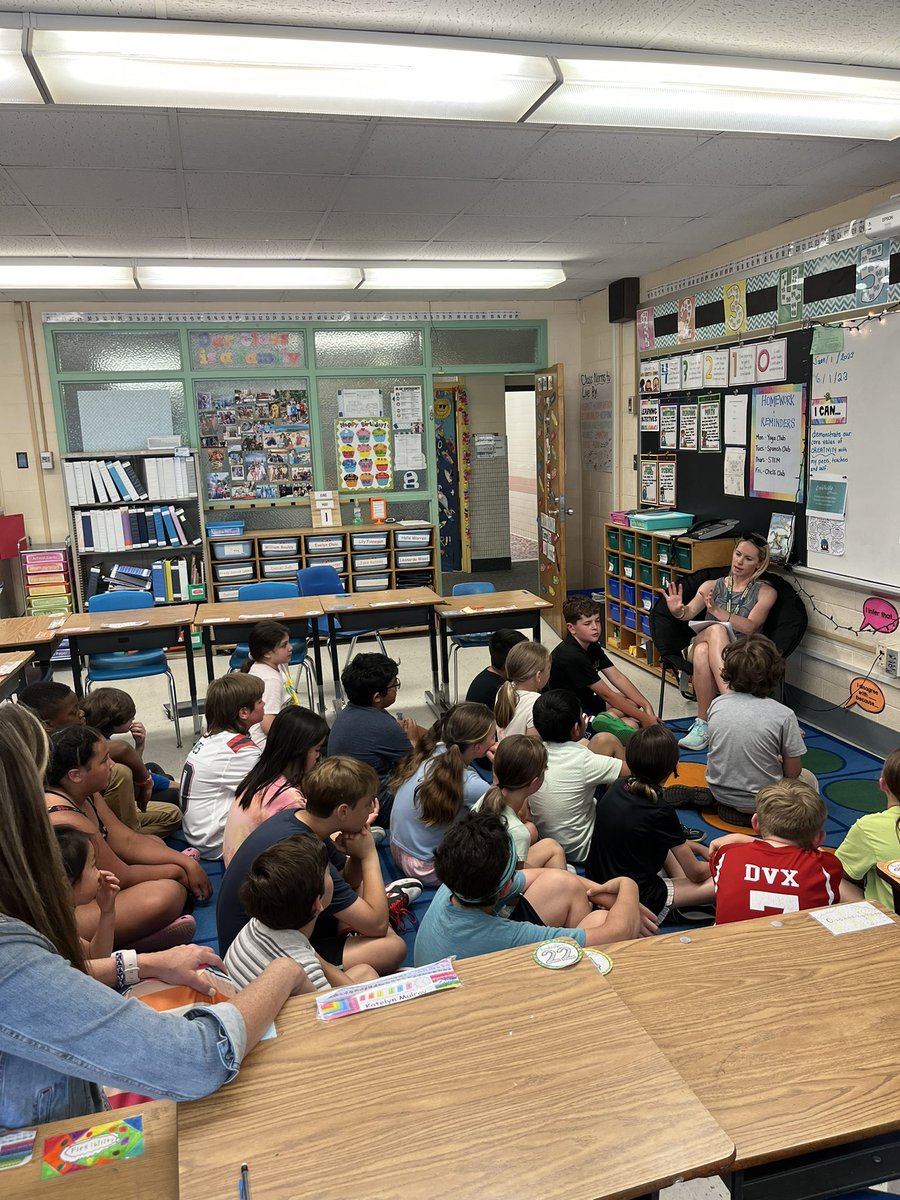 Double dose of Delaney in Room 203 today! Sherwood Ms. Delaney came by to answer some middle school questions from our soon to be 5th graders. Lucky kiddos to get her for Health or Phys. Ed. next year! #ShrewsburyLearns
