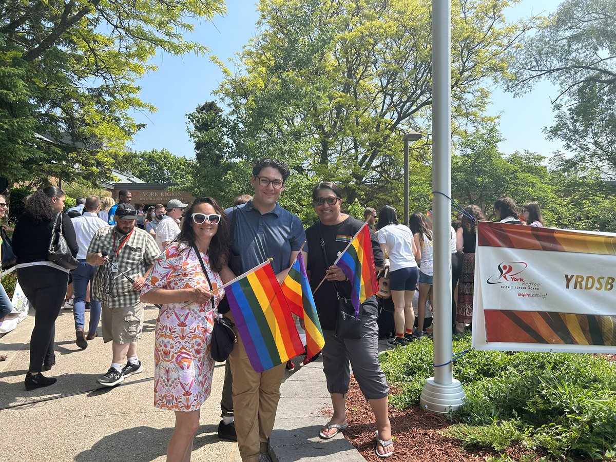 Amazing Pride flag raising <a href="/YRDSB/">York Region DSB</a> this morning! Student and educator voices were so inspiring. 

Support, Support, Support! 

Heard from a student: “That’s me. I’m in the flag!”🏳️‍🌈

There’s still lots of work to be done this month, next month &amp; every month. Happy Pride!