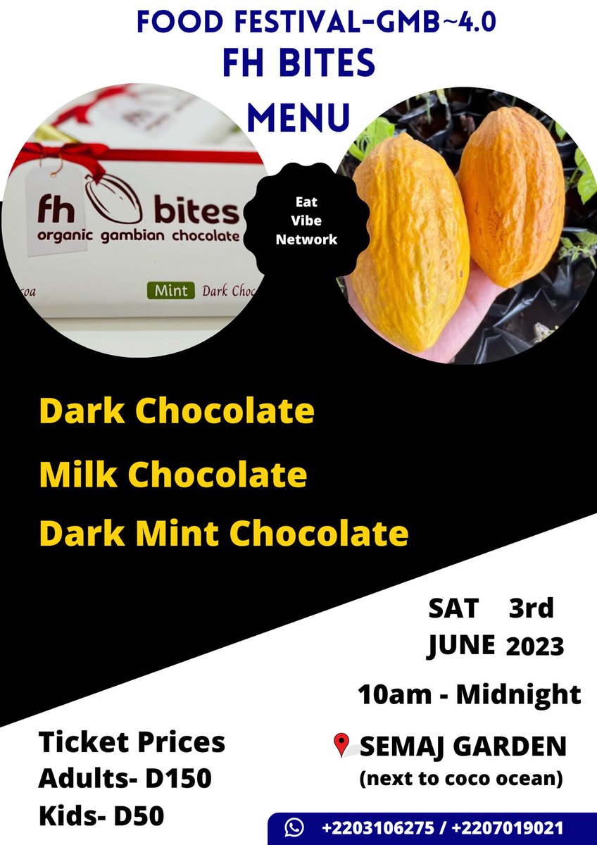 We told y’all that we will work towards having our very own <a href="/fhbites/">fh bites</a> at the festival. There we have it guys… Organic Gambian Chocolates will be available at Semaj on Saturday. See you there!