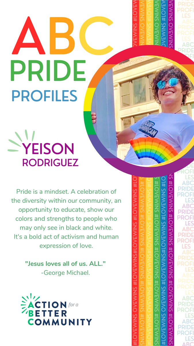 Happy PRIDE! To celebrate, we're highlighting ABC family who are members of the LGBTQIA+ community and committed allies. 
Meet Yeison! He's been with ABC for 4 years! 
Thank you, Yeison, for the work you do for the community 🙏🏽
Look out for ABC in this year's PRIDE Parade!