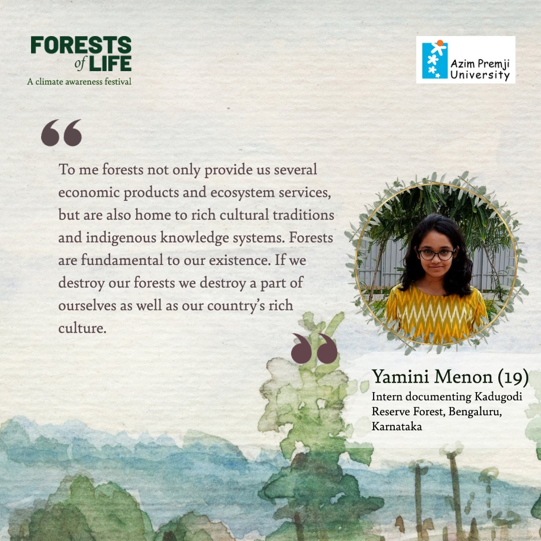 azimpremjiuniv's tweet photo. Delve into the unique perspectives of our interns hailing from diverse regions of India in their vernacular language articulating their bond with the forests.
Stay tuned for further updates on the #ForestsOfLife festival at https://t.co/1dAAaqubeL
#ForestsOfIndia https://t.co/Q0kRB9Ol9P