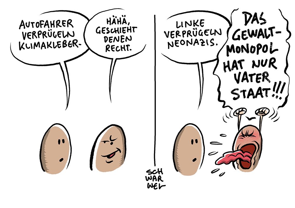 TSchwarwel's tweet photo. • „Autofahrer: Gewalt gegen Klimakleber nimmt zu“
• „Mutmaßliche Linksextremistin Lina E: Diskussion um Gewaltmonopol“
#klimakleber #FreeLina #Selbstjustiz #schwarwel https://t.co/7d0DHe30VT