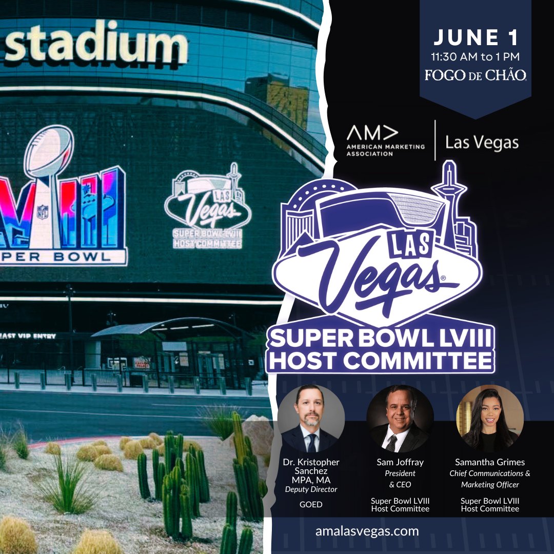 AMA Las Vegas (@amalv) on Twitter photo Sold Out Vegas! Today's luncheon is sold out and we look forward to welcoming our attendees to our final luncheon of the AMA calendar year - Inside the Huddle: A Conversation with the Las Vegas Super Bowl Host Commitee.
See you soon!
<a href="/NevadaSBDC/">Nevada SBDC</a> <a href="/lvsuperbowlhc/">Las Vegas Super Bowl Host Committee</a> Sold Out Vegas! Today's luncheon is sold out and we look forward to welcoming our attendees to our final luncheon of the AMA calendar year - Inside the Huddle: A Conversation with the Las Vegas Super Bowl Host Commitee.
See you soon!
<a href="/NevadaSBDC/">Nevada SBDC</a> <a href="/lvsuperbowlhc/">Las Vegas Super Bowl Host Committee</a>