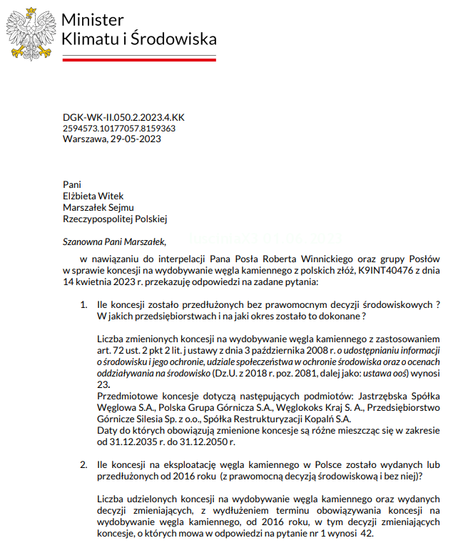 lusciniaX3's tweet photo. Interpelacja nr 40476 do ministra klimatu i środowiska
w sprawie koncesji na wydobywanie węgla kamiennego z polskich złóż ["przedłużonych bez prawomocnych decyzji środowiskowych"] https://t.co/IeYEFTFjiO