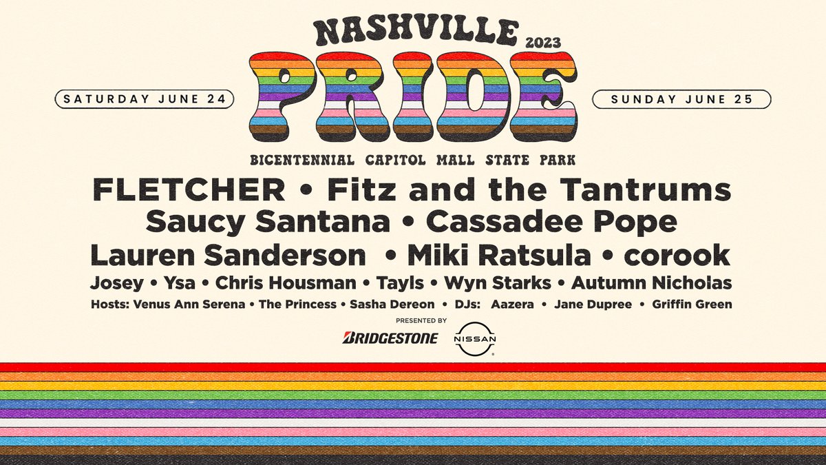 Tickets are on sale now! 🎟 Join us June 24th + 25th for the Nashville Pride Festival! 🏳️‍🌈🏳️‍🌈🏳️‍🌈 nashvillepride.org