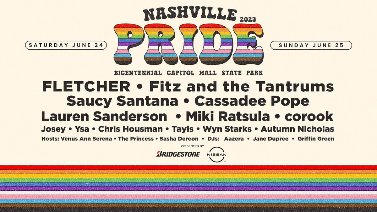 Tickets are on sale now! 🎟 Join us June 24th + 25th for the Nashville Pride Festival! 🏳️‍🌈🏳️‍🌈🏳️‍🌈
 nashvillepride.org