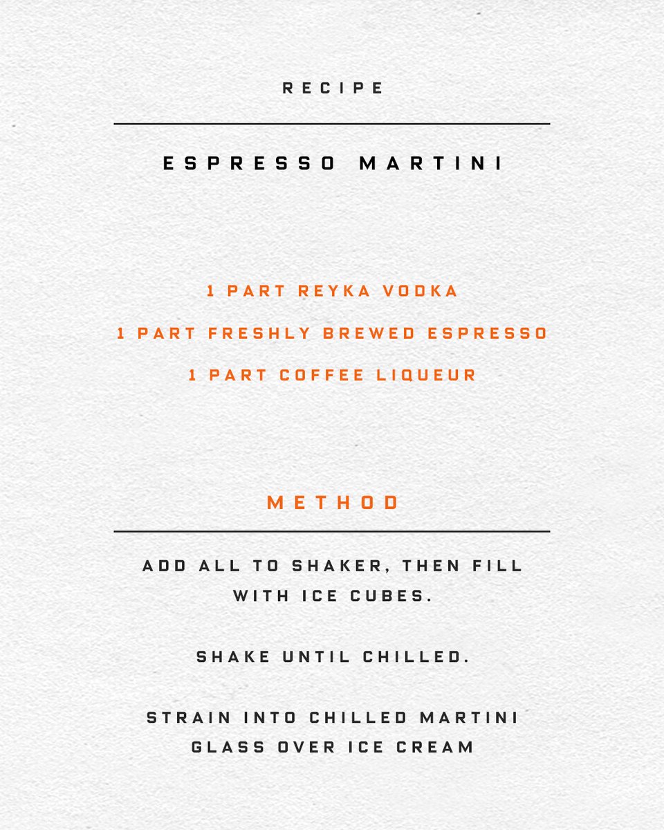 Don’t ice it down. Ice cream it down. Try an Espresso Martini, the affogato way. Simply pour the cocktail over a scoop of ice cream, placed directly into your martini glass.
