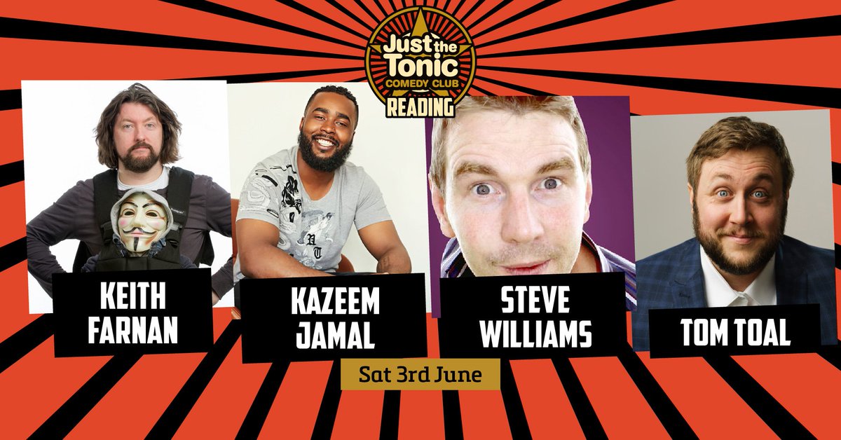 This Saturday's @Justthetonic show features a cracking line-up of @KeithFarnan, @kazeemjamal_, @stevewillcomedy and @tomtoalcomedy.

Four top comics AND entry to @PopworldReading afterwards? Why not!
whatsonreading.com/venues/just-to…