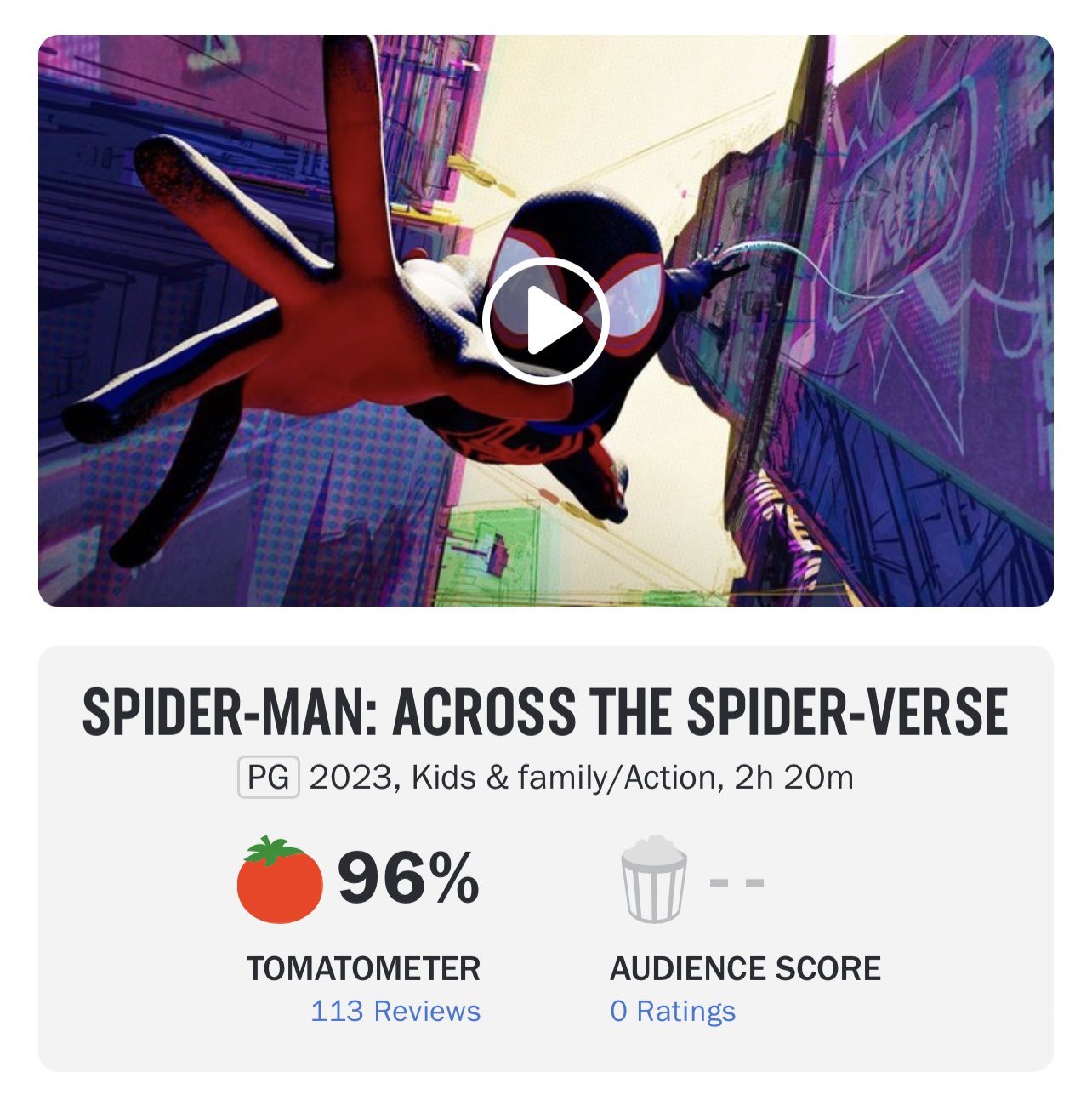 Across the Spider-Verse Rotten Tomatoes score is the second