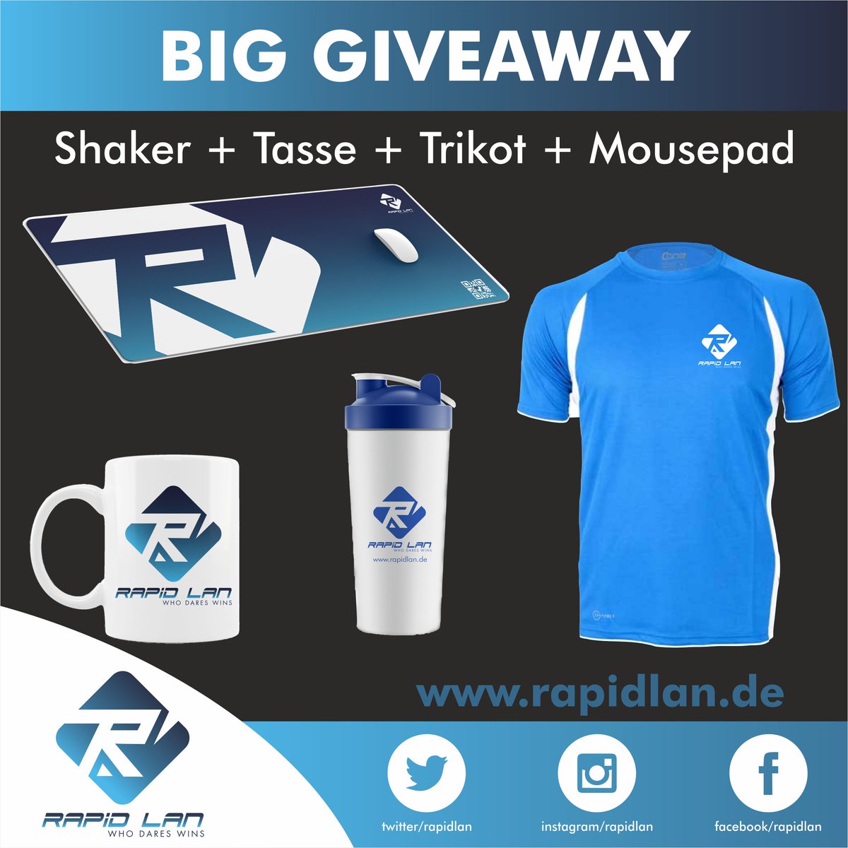 + JUNI GIVEAWAY +

Gewinnt ein großes Rapid Lan Bundle mit einem Mousepad, einer Tasse, einem Shaker und einem Trikot. 😊

Um teilzunehmen:

1. Folgt uns <a href="/Rapid_Lan/">Rapid Lan</a> 

2. RT diesen Beitrag.

Das Giveaway endet am Dienstag, den 20.06.203, um 14:00 Uhr.

rapidlan.de