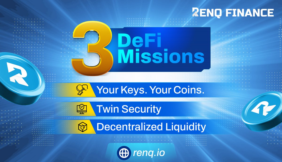 RenQ_Finance's tweet photo. We have taken the oath to accomplish our 3 Prime DeFi Missions since inception🔛⚡️

1️⃣Your Keys. Your Coins🔑🙌
$RENQ holders enjoy full custody of your assets 

2️⃣Twin Security🛡
RenQ Wallet's RenQ Enclave & 2FA ensure top-level security of your seed/private key 

3️⃣Decentralized Liquidity🔗
#RenQFinance's decentralized connection with multiple markets & asset networks diversifies liquidity

To learn more, head to👉: https://t.co/8xN5GJsROB

#RenQRevoultion #Crypto #DeFi #cryptocurrency