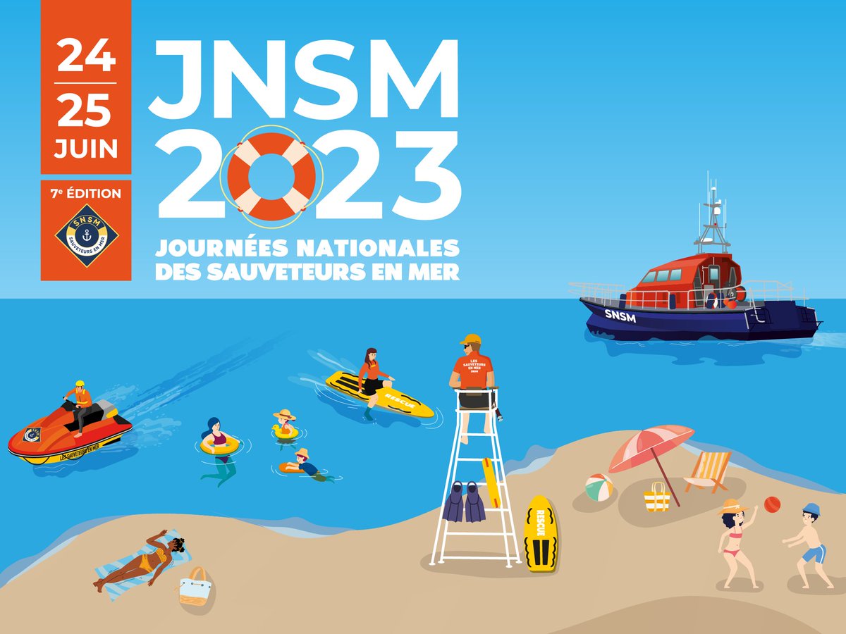 📅 RDV les 24 &amp; 25 juin pour la 7e édition des Journées nationales des #SauveteursenMer #SNSM 🥳 Démonstrations de sauvetage &amp; secourisme, ateliers de prévention, visites de bateaux, ventes de produits dérivés SNSM.. ⚓️ Les sauveteurs comptent sur VOUS 👉🏻  jnsm.snsm.org