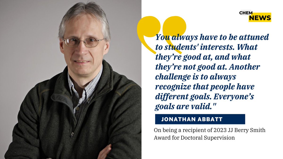 chemuoft's tweet photo. Congratulations to Professor Jonathan Abbatt, who received the 2023 JJ Berry Smith Award for Doctoral Supervision!

Many students have described him as an exceptional role model, who inspired and motivated them to do better.

Read more: https://t.co/Gn4a1xRRcw

#chemistry #uoft https://t.co/Nret6RrYNn