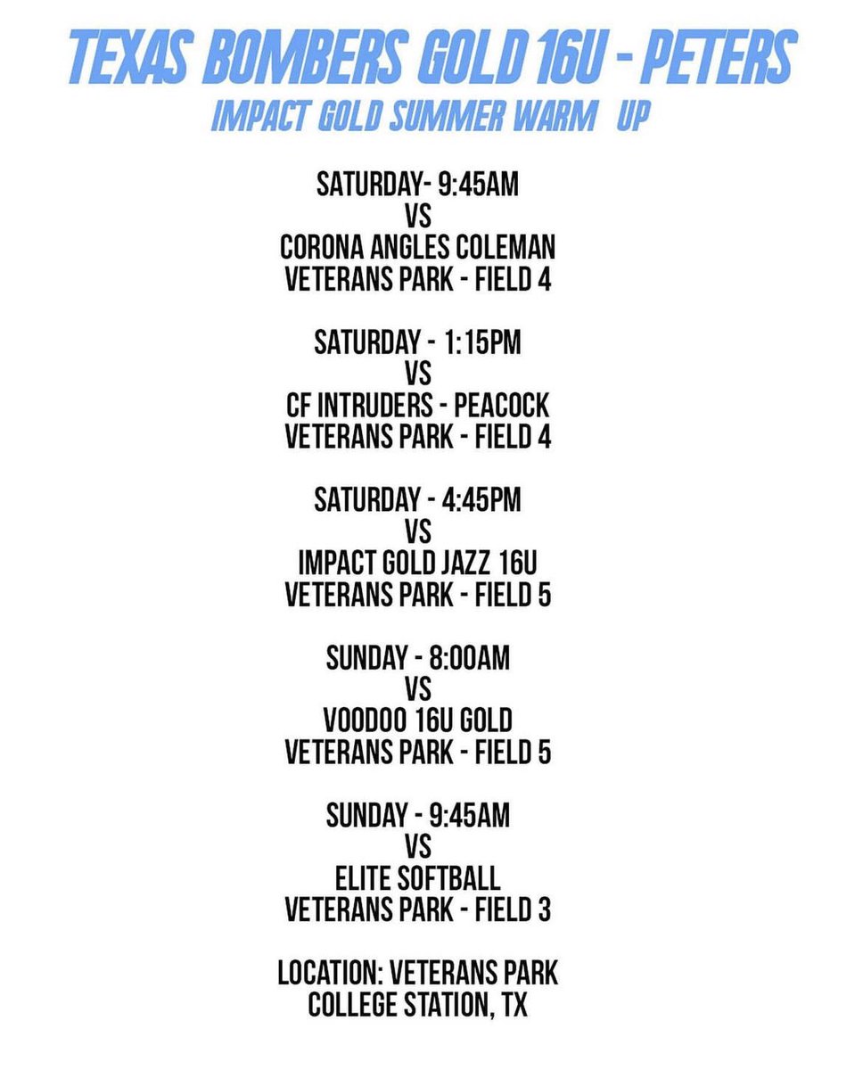 Riese Flood (@rieseflood) on Twitter photo Season officially starts this weekend!!! LETS GOOO!!! <a href="/coachchuck16u/">Chuck Peters</a>, <a href="/Bombers_16u/">TX Bombers Gold American 16U</a>, <a href="/bombers_academy/">Bombers Academy</a> Season officially starts this weekend!!! LETS GOOO!!! <a href="/coachchuck16u/">Chuck Peters</a>, <a href="/Bombers_16u/">TX Bombers Gold American 16U</a>, <a href="/bombers_academy/">Bombers Academy</a>