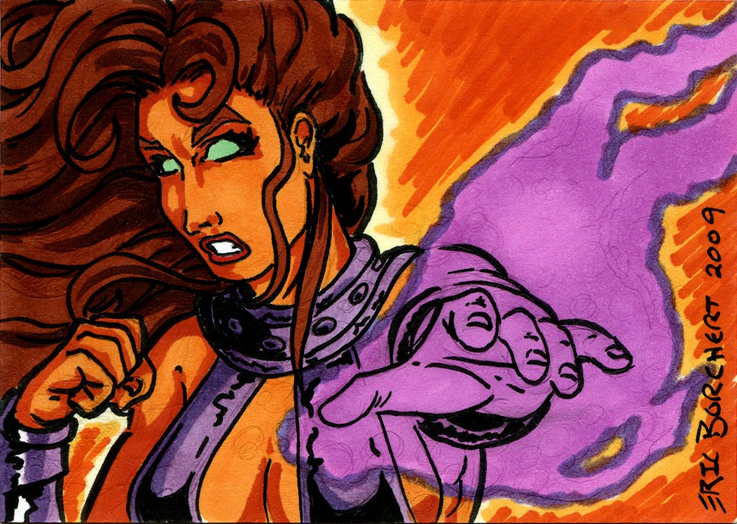 Throwback Thursday to 2009. Starfire Sketch Card. #sketchcard #sketch #starfire #dccomics #teentitans #copics #ink #artwork #artist #art #strongcastlestudios #card