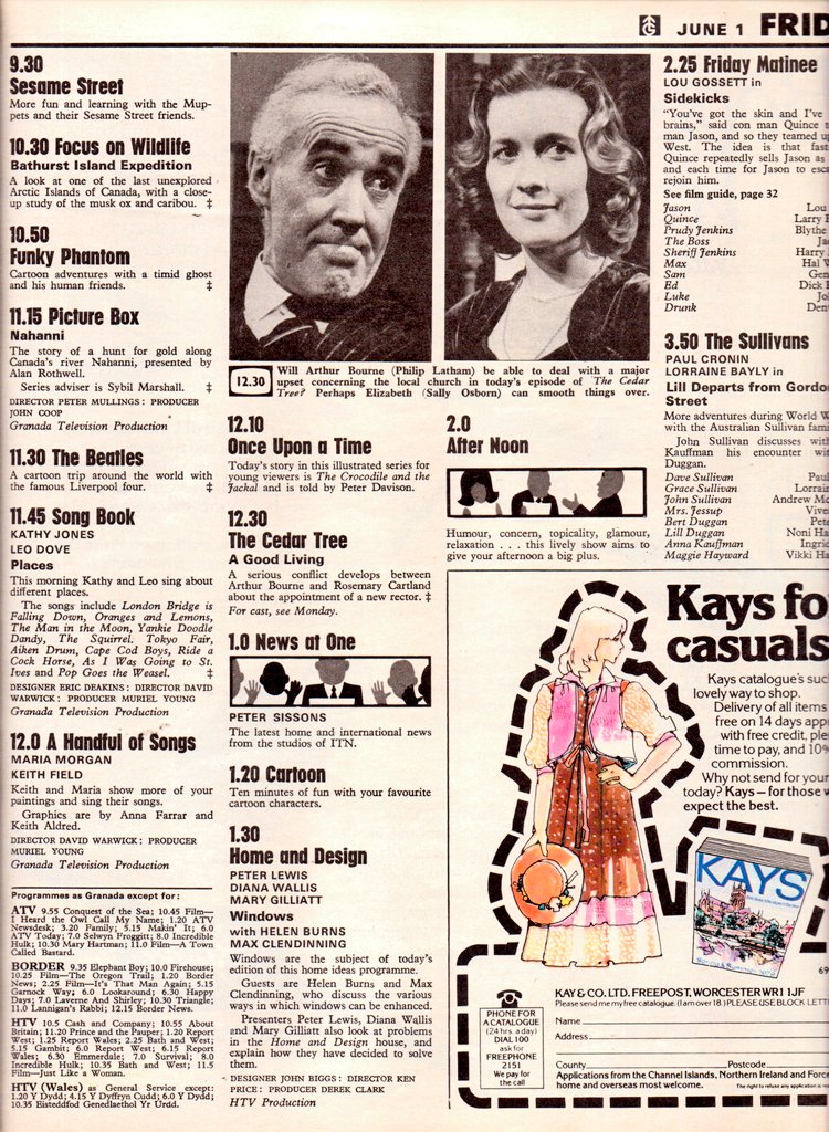 woodg31's tweet photo. TV📺1/6/79 ITV 
4.15:Midnight is a Place 4.45:Magpie 5.15:The Rolf Harris Show 5.45:News 6.30:Oh No It's Selwyn Froggitt 7.0:The Girl with Something Extra 7.30:Winner Takes All 8.0:The Streets of San Francisco 9.0:Kids 10.0:News 10.30:Rhodes of Saddleworth https://t.co/owwzu232a9