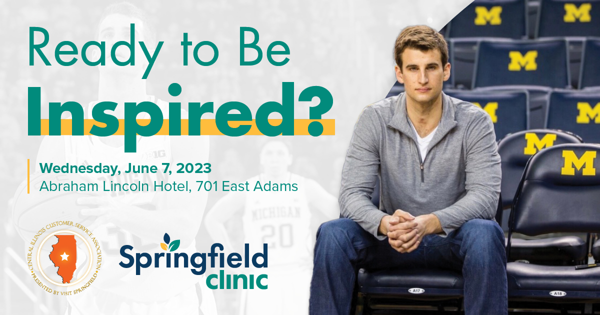 Join us for a free community event June 7 at 5:30 p.m. with keynote speaker Austin Hatch. Register online for this event sponsored jointly by Springfield Clinic and the Central Illinois Customer Service Association. Reserve your seat online! conta.cc/3LYSLGH