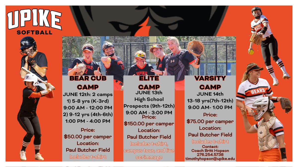 We are less than 2 weeks out! Go ahead a register today!

timothyhopson.wixsite.com/upike-softball