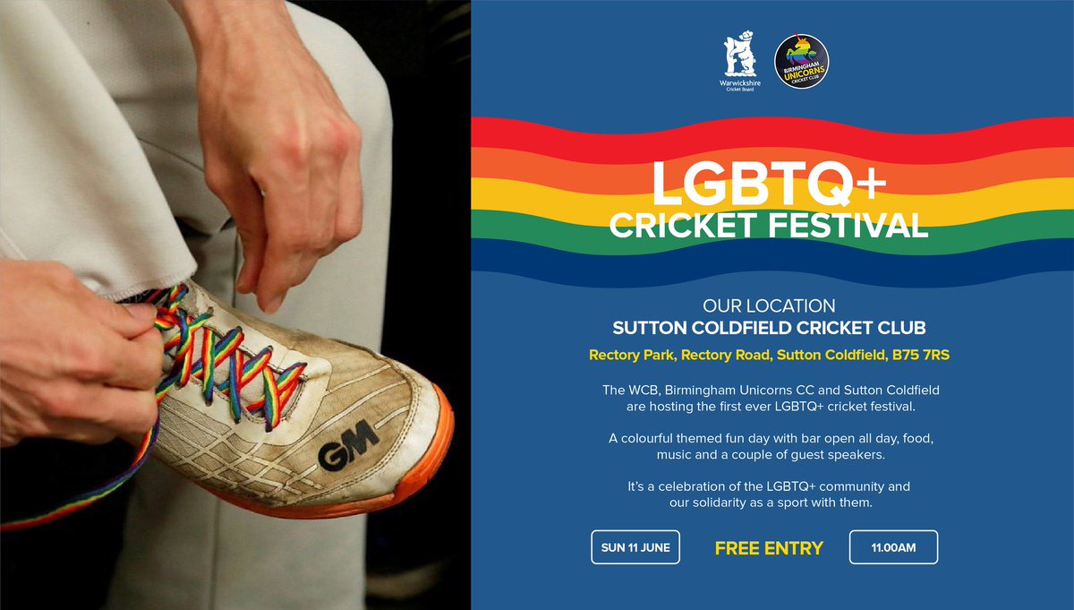 Warwickshire Cricket Foundation (@warwickshirecf) on Twitter photo 🌈 We look forward to celebrating Pride Month with the first ever LGBTQ+ cricket festival at <a href="/SuttonCfieldCC/">Sutton Coldfield CC</a> on Sunday 11th June from 11am. Please come and join and show your support in the day 🏏 🌈 We look forward to celebrating Pride Month with the first ever LGBTQ+ cricket festival at <a href="/SuttonCfieldCC/">Sutton Coldfield CC</a> on Sunday 11th June from 11am. Please come and join and show your support in the day 🏏