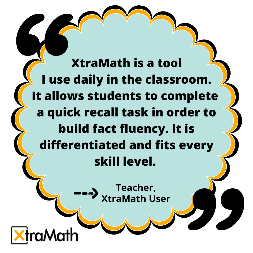 XtraMath_US's tweet image. ⭐️Teacher Testimonial⭐️
.
.

#XtraMath #BasicMath #mathfactfluency #mathconfidence #mathteachers #mathclass #mathisfun #teachers