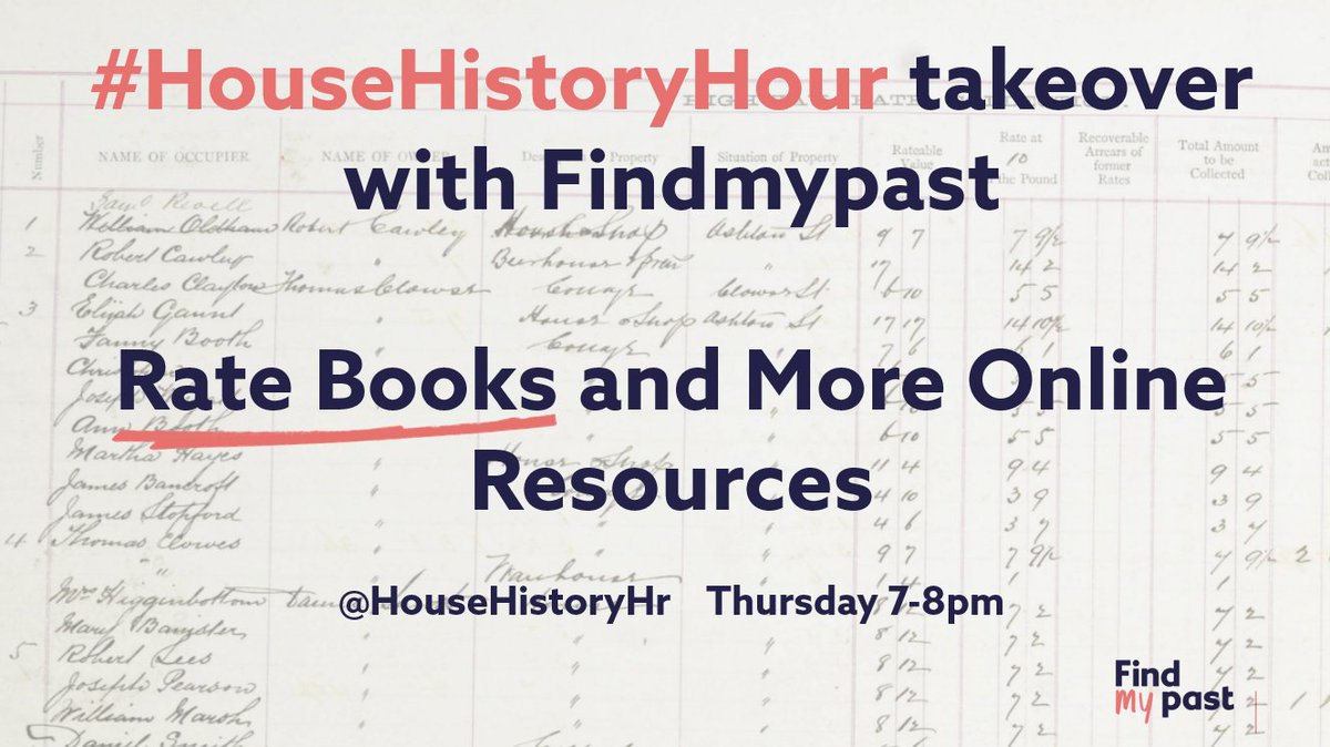 Hello #HouseHistoryHour folk! I'm @karenaverby & am very pleased to introduce Mary McKee (@MMcKee00)- @findmypast Head of Digitisation who will tweet about FMP's Rate Book collections & more! Rate Books are a favourite #HouseHistory source of mine, so am looking forward to this.